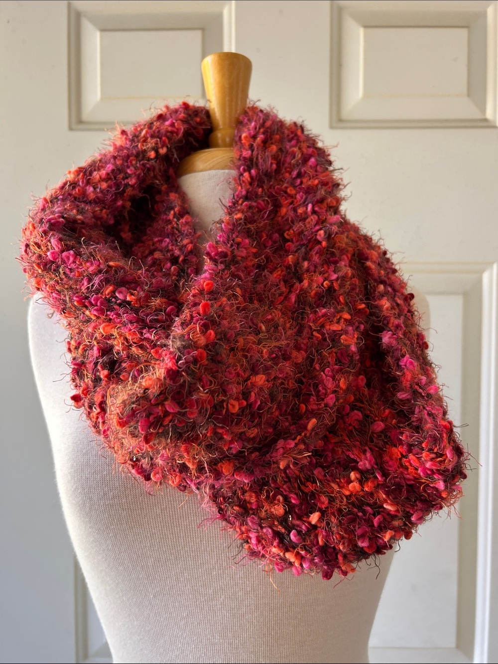 Handmade Pink and Red Cozy Infinity Scarf